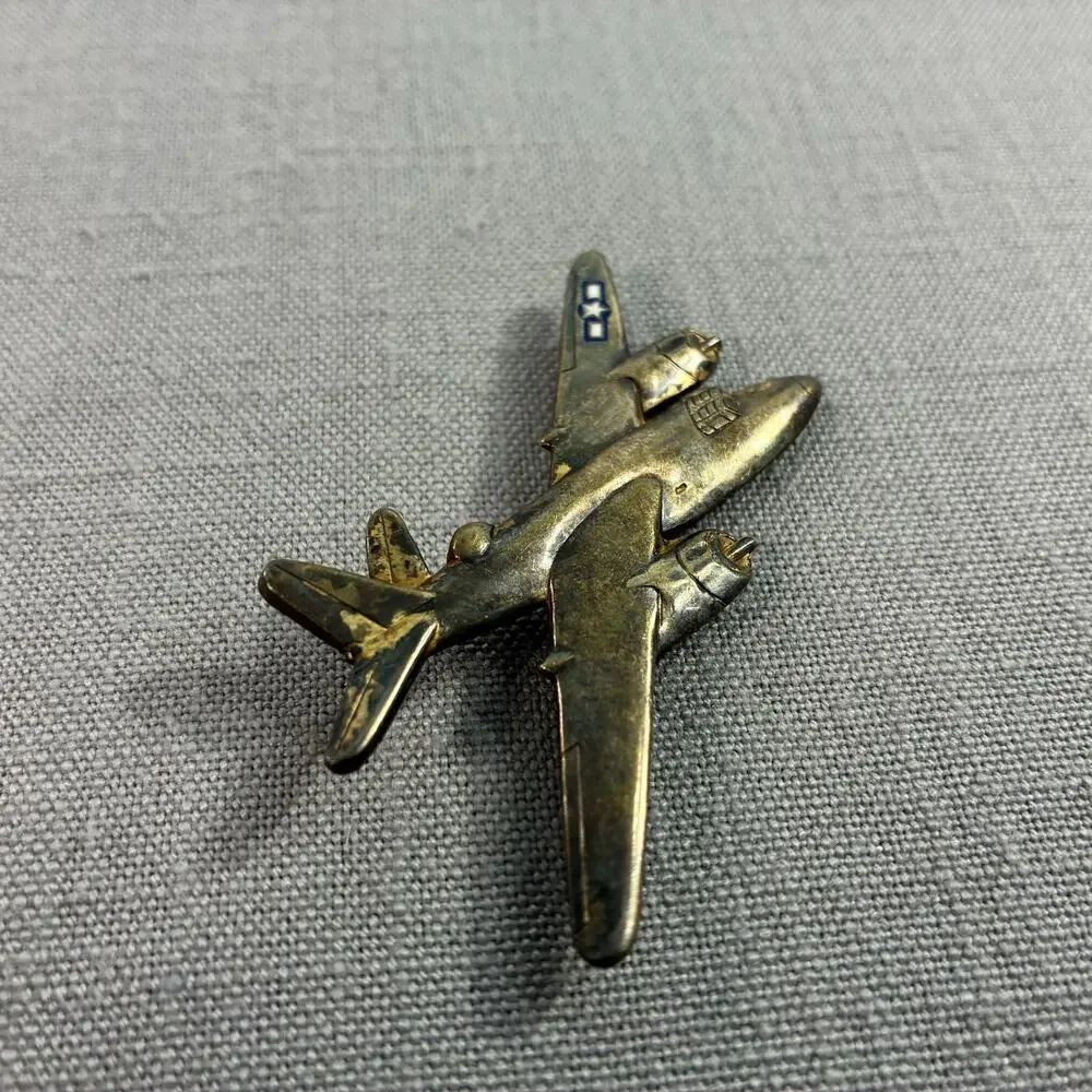 Vintage WWII USAAF Sterling Silver Bomber Airplane Sweetheart Brooch Pin